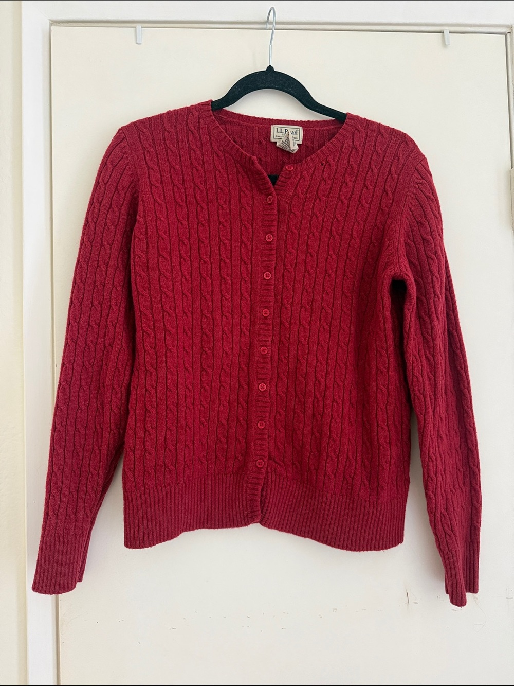 L.L. Bean Crimson Cable-Knit Button Front Cardigan size L